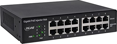InLine 32308H PoE+ Gigabit nätverksinjektor nav 8 portar (8 x PoE+), 1 GBit/s, 19 tum (vinklat ingår), metall, fläktlös