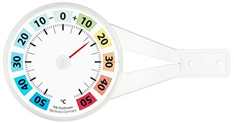 TFA Dostmann Analoges Fensterthermometer, 14.6019, bequemes Ablesen der Außentemperatur, wetterfest, mit Klebepad, zum Hängen, durchsichtig, bunt