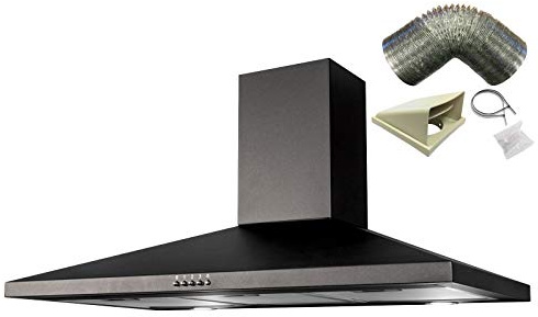 SIA CHL90BL 90cm Black Chimney Cooker Hood Kitchen Extractor Fan And 3m Ducting