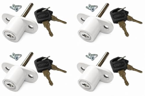 FERPASA® - Cerradura de Seguridad para Ventanas Correderas – Cierre de Sobreponer de Acero con Llaves y Tornillería (45 x 23,5 mm) (4, Blanco)