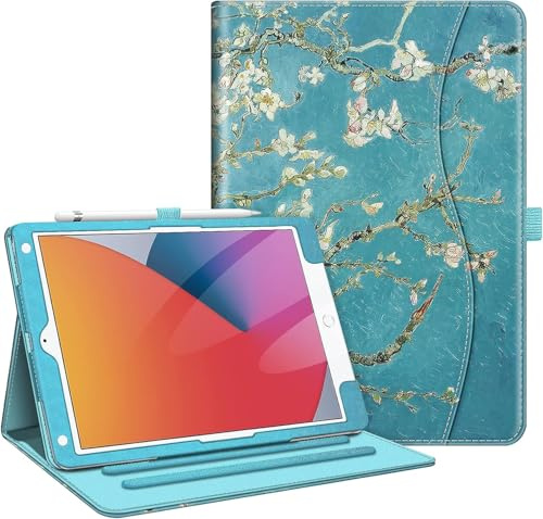 FINTIE Case for iPad 9th / 8th / 7th Generation (2021/2020/2019) 10.2 Inch | [Corner Protection] Multi-Angle Viewing Stand Cover with Pocket & Pencil Holder Auto Wake Sleep, Blossom