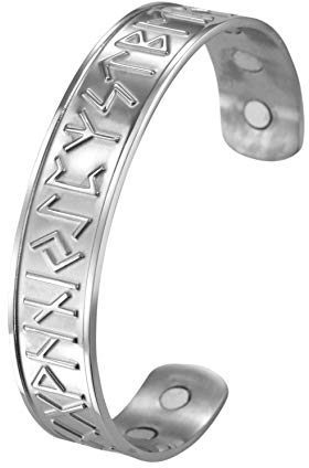 VASSAGO Vintage Norse Viking Runes Manschette Magnetarmband Edelstahl Armreif für Männer Frauen