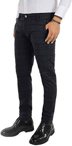 Evoga Pantalon pour homme Casual Prince de Galles Carreaux Élégants Slim Fit - Noir - 50