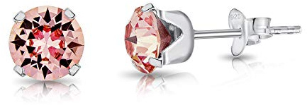 Pendientes Mujer Plata de Ley 925 con Brillantes de Cristal Multicolor 6 mm - Pendientes de Botón Pequeños Plata Ley 925 - Clásicos, Elegantes, Hipoalergénicos Sin Níquel