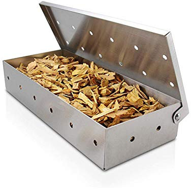Räucherbox, Holzkohlegrillbox, funktioniert mit Holzchips, fügen Sie köstlichen Rauchgeschmack zu Ihrem Fleisch hinzu, Scharnierdeckel, dicker Edelstahl, verzugsfreies Grillzubehör