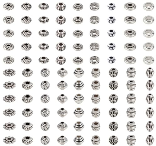 NBEADS 540 Stück Tibetanische Spacer Perlen, 18 Styles Antik Silber Spacer Beads Legierung Perlen Tibetanische Charms Set Für DIY Schmuckherstellung