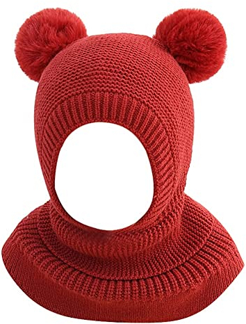 Schalmütze, Babymütze Mädchen Jungen Strickmütze mit Bommel Samtfutter Kleinkind Earflap Mütze Baby Schalmütze Schlupfmütze Neugeborene Mütze Warme Beanie für Baby Junge Mädchen 0-3 Jahre