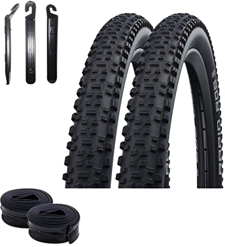 2 x Schwalbe Fahrradreifen 29 Rapid Rob Fahrraddecke 57-622 (29 x 2.25) + 2 passende Schläuche DV19 inkl. maxxi4you Reifenheber