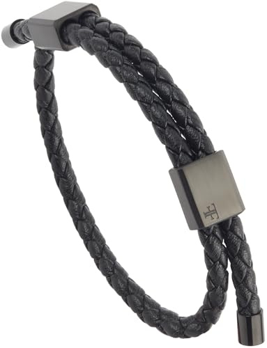 Forge & Foundry Men's Adjustable Black Twisted Leather Bracelet | Design-Led, Artisan Jewellery From London (Drapers (Black Double Clasp))