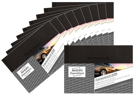 AVERY Zweckform 222D-10 Hardcover Fahrtenbuch PKW (Finanzamt anerkannt, DIN A6 quer 148x105mm, 80 Seiten|230 Fahrten, Deutschland & Österreich, Abgrenzung privater/geschäftlicher Fahrten) 10er-Pack