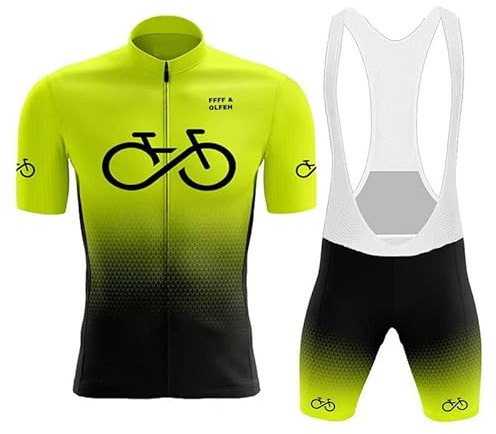 FFFF & OLFEH Herren Radtrikot Set Fahrrad Kurzarm Set mit 9D gepolsterten Trägerhosen MTB Rennrad Fahrradtrikot Fahrrad Shirts Bib Atmungsaktiv Schnell Trocknend für Radfahren MTB Jogging