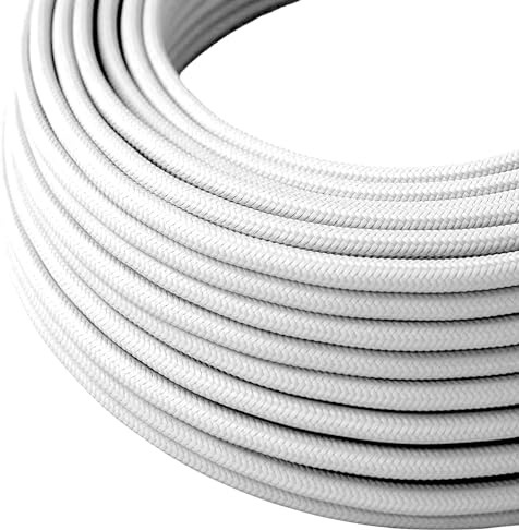 LEDSone Vintage 16.4ft 2 Core 5m Round White Cable Fabric Cloth Covered Electrical Wire Lamp cable Modern Cloth Covered Wire for Pendant Light