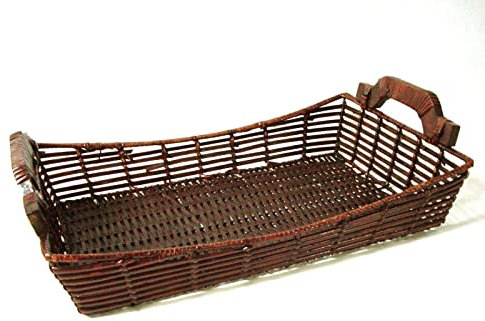 WH WORKING HOUSE Bandeja Mimbre Rectangular con Asas Marron Oscuro