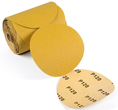 CowboyBOB 100 discos de lija PSA de grano 120 de 6 pulgadas, papel de lija pegajoso, papel de lija de óxido de aluminio con parte trasera adhesiva, aplicable al procesamiento de madera, pulido de