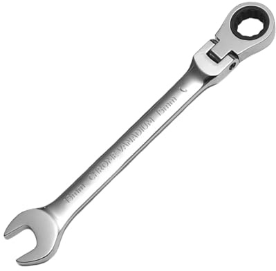 WISEUP Ringmaulschlüssel, 180° verstellbar, CR-V geschmiedet schraubenschlüssel, 2-in-1 schraubenschlüssel, 15mm Reparatur ratschenschlüssel werkzeug