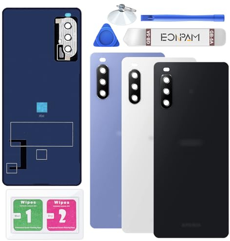 Eonpam Akkudeckel für Sony Xperia 10 III Schwarz | Backcover Original Qualität Rückseite Akkudeckel Rückseite Glas Back Glass Backcover Glas mit Kameraglas Reparatur Set.