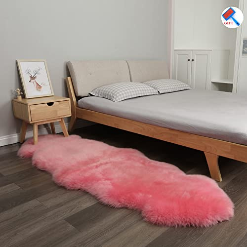 Sisha-A Sheepskin Fur Area Rug, Australian Lambskin Decoration Rugs 2x6Ft. Plush Long Wool Carpet for Living Room, Bedroom, Sofa, Hallway, Dining Room, Pets and So on (Light Pink)