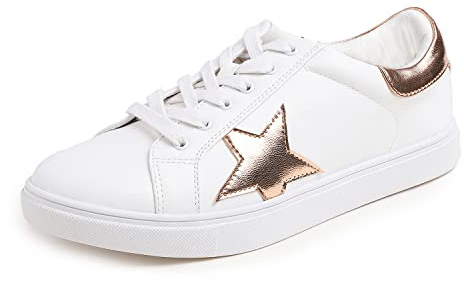 Feversole Women's Featured PU Leather Lace-Up Sneaker,Baskets à Lacets en Cuir PU pour Femme Attache Blanche Taille 38