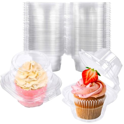 NPLUX 200 Pack Individual Cupcake Containers Plastic Cupcake Boxes Cupcake Holders Stackable Deep Dome Cupcake Carrier | Individual Plastic Boxes, Holders, Stackable Shape, Deep Cover, Carrier Use, for Bakeries, Catering, High Volume Prep