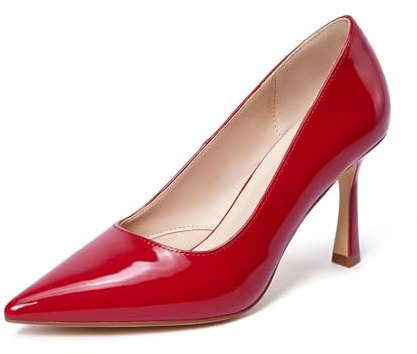 Zhabtuc Décolleté da Donna Scarpe con Tacco Alto Sexy Punta Chiusa Stiletto 10 cm Décolleté Classiche per Feste, Promozioni, Matrimoni, PU Rosso, 39 EU