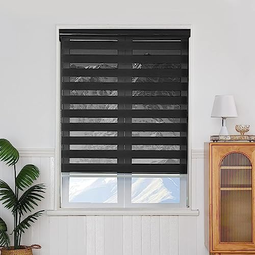 Verdunkelungsrollo Klemmfix 120 x 260 cm Hitzeschutz Energiesparend Moderne Tag-Nacht-Rollo inkl. Montagematerial für Wohnzimmer Küche Büro, Schwarz