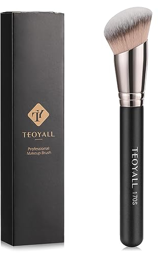 TEOYALL Angled Foundation Contour Brush, Synthetic Kabuki Brush for Concealing Blending Setting Buffing with Liquid, Cream and Powder Cosmetic