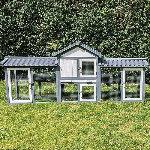 NYVI Hasenstall mit Auslauf - XXL Kleintierstall mit Gehege - PVC Dach - Winterfest & Wetterfest für Draußen - Einfache Montage, Langlebig - Outdoor Kaninchenstall 203x85x53cm Grau