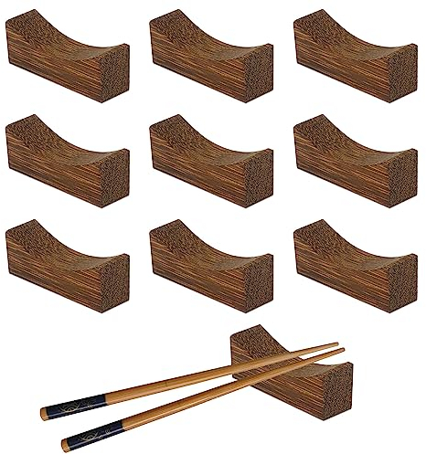 10Pcs Concave Chopstick Rest Wooden Chopsticks Rests Spoon Fork Knife Holder Set Chopsticks Stand Rack Set Natural Healthy Chopstick Stand for Home Kitchen
