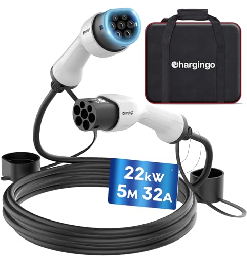 Chargingo Typ 2 Ladekabel 22kW 32A 3 Phasig, 5M Schnellladekabel Beidseitig Typ 2 für E Auto EV/PHEV, Mode 3 EV Ladekabel mit Tragetasche, IP65, Kompatibel mit Model S/3/X/Y