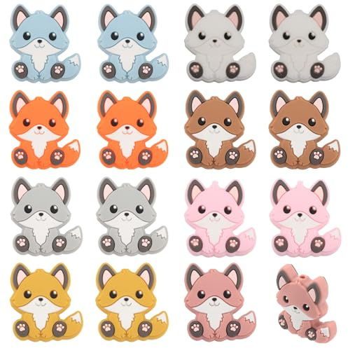 CHGCRAFT 16Pcs 8Couleurs Renard Perles de Silicone Stylo Perles Silicone Perles D'Espacement en Vrac pour Bricolage Collier Bracelet Boucles D'Oreilles Porte-Clés Artisanat Fabrication de Bijoux