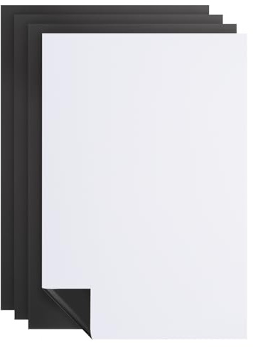 PATIKIL Papel de Contacto para Pizarra Blanca Magnética 4 Piezas 12 x 8 Hoja Adhesiva Flexible para Pizarra Blanca Borrable en Seco Ángulo Recto A4 para Nevera Oficina Blanco