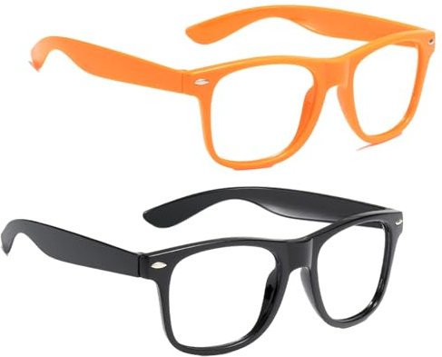 EUPSIIU 2 Pièces Lunettes rondes Unisexe Enfants Nerd, lunettes Classiques, Fausses lunettes, Costume Geek Lunettes Accessoires léger, pour filles garçons lunettes (Noir, Orange)