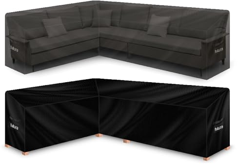 Futura Premium L Shaped Garden Furniture Covers Waterproof 222x286x80cm, Heavy Duty 600D Oxford Fabric Outdoor Rattan Corner Sofa Cover, PVC Lined, Air Vents and UV Safe