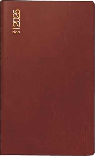 rido/idé Taschenkalender Modell M-Planer (2025), 2 Seiten = 1 Monat, A6, 32 Seiten, Kunststoff-Einband, bordeaux