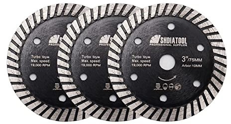 SHDIATOOL Diamant-Sägeblatt für Beton, 75mm Diamant-Trennscheibe für Granit, Marmor, Stein, Hartbeton, Stahlbeton mit Bohrung 10mm, 3PCS
