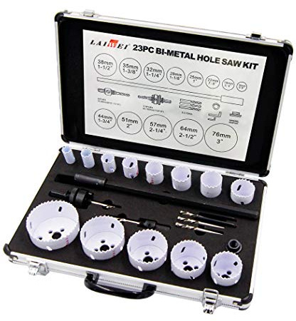 Hole Saw kit, LAIWEI 23PCS bi-Metal Hole Set, with Arbors and Replacement Drill Bits, for Wood, Aluminum, PVC, Plumbing and DIY Woodworking, 16-76mm
