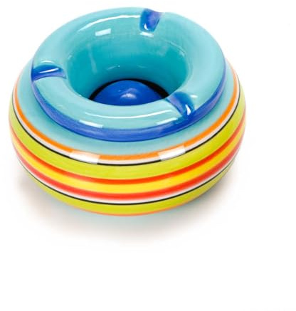 BUBBLE STORE Wind-Aschenbecher mit abnehmbarem Deckel, Keramik Sturmaschenbecher H6 x Ø11 cm Tischaschenbecher für den Innen- und Außenbereich (Blau)