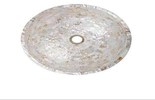 Cottage Art and Crafts - Lavabo da appoggio in madreperla, forma rotonda, in marmo bianco, 50 x 40 cm