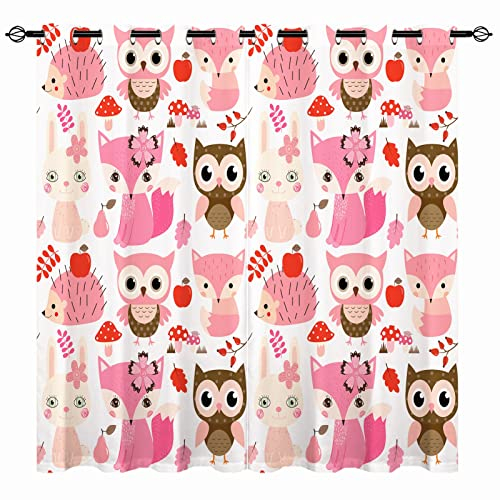 YUANZU Wald Tier Vorhänge Kinder Igel Fuchs Bunny Eule Ösen Gardinen mit Blickdichte Vorhang Kälteschutz Blackout Curtain Kinderzimmer Schlafzimmer Verdunkelung Fenster, 2 Stück, H 160 x B 106 cm