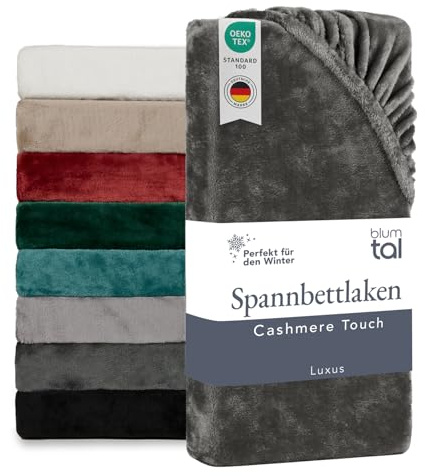 Blumtal Spannbettlaken Cashmere Touch 120x200cm Plüsch - Oeko-TEX zert. Bettlaken - Mikrofaser Spannbettlaken weich Winter 120x200cm Anthrazit