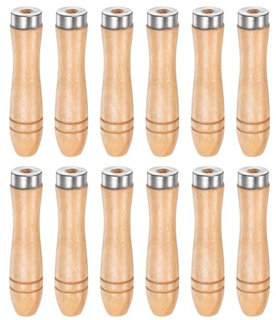 QUARKZMAN 12 Stück Feilenheft aus Holz, 108 mm / 4,25 Zoll Lang Holzgriff | 6 mm/0 24 Zoll Rundloch Ergonomische Griffe mit Metallkragen für 8 Zoll Metallfeilen, Raspeln und Meißeln