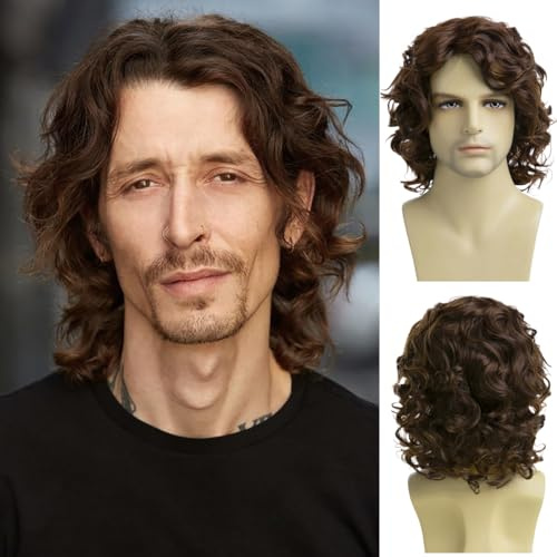 Dsimeig Herren Lockige Braune Perücke Kurze | Synthetische Party Halloween Cosplay