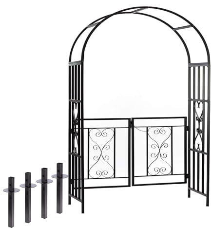 Yidelchon Arceau À Rosiers avec Portillon, Arche De Jardin pour Plantes Grimpantes, Tonnelle Pergola en Fer 210 X 114 X 52 Cm, Tuteur Colonne De Jardin Résistant Aux Intempéries(Black)