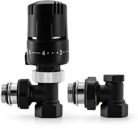 VANCOCO Válvula termostática G1/2 + retorno, juego completo con anillo de sellado para radiadores, forma de esquina