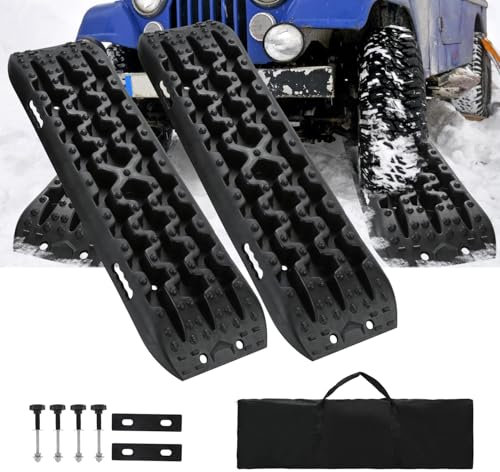 Hebitod Sandbleche Offroad, Anfahrhilfe mit Aufbewahrungstasche und Installationstool, Sand/Schlamm Recovery Board Offroad Tracks, 10T Last, Reifenleiter für PKW LKW Geländewagen Wohnmobil, 2 Stücke