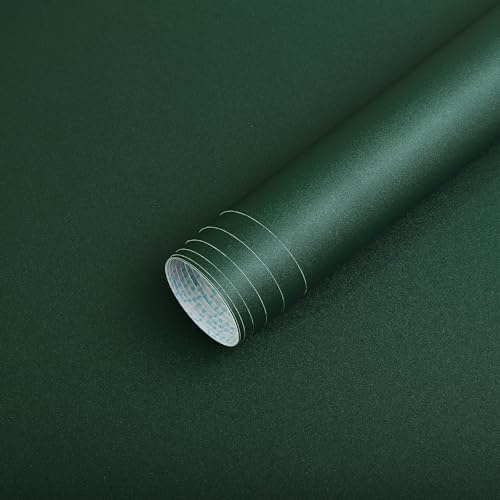 Timeet Self Adhesive Wallpaper Green Matte Blackish Green Contact Paper 40x1000cm Peel and Stick Wallpaper Waterproof Sticky Back Plastic Paper Vinyl Film for Living Room Wall Cabinets