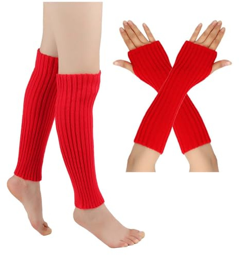 TIMIYUYU Damen Beinstulpen Pulswärmer Set Elastische Frauen Winter Crochet Stricken Lange Armstulpen Gestrickte Winter Warme Halbfinger Lange Gestrickt Beinwärmer Legwarmers für Yoga Tanzen Sport