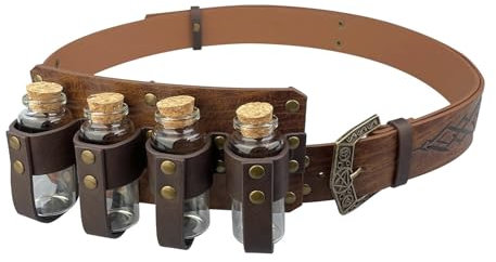 HUAJINGKEJI Mittelalterlicher Gürtel für Erwachsene, Männer, Frauen, Themen-Hüftgürtel mit Flasche für Cosplay, Mode, Rollenspiel-Zubehör, hellbraun, Size reference picture