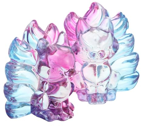 CORHAD Crystal Fox Figurine 2Pcs Nine-Tailed Fox Colorful Fairy Garden Statue Collectible Crystal Animal Sculpture for Shelve Desk Office Bedroom Shelf Decor