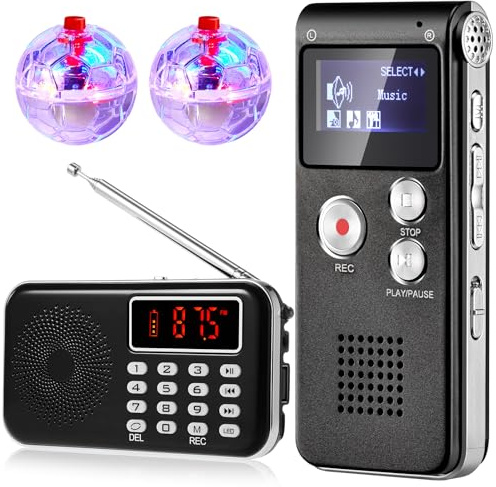 Dunzy 4 Pcs Ghost Hunting Equipment Kit Ghost Spirit Paranormal Enthusiasts Equipment Includes Fm Radio 8 Gb Digital Voice Recorders 2 LED Light up Cat Ball with Batteries Novelty Set for Recording